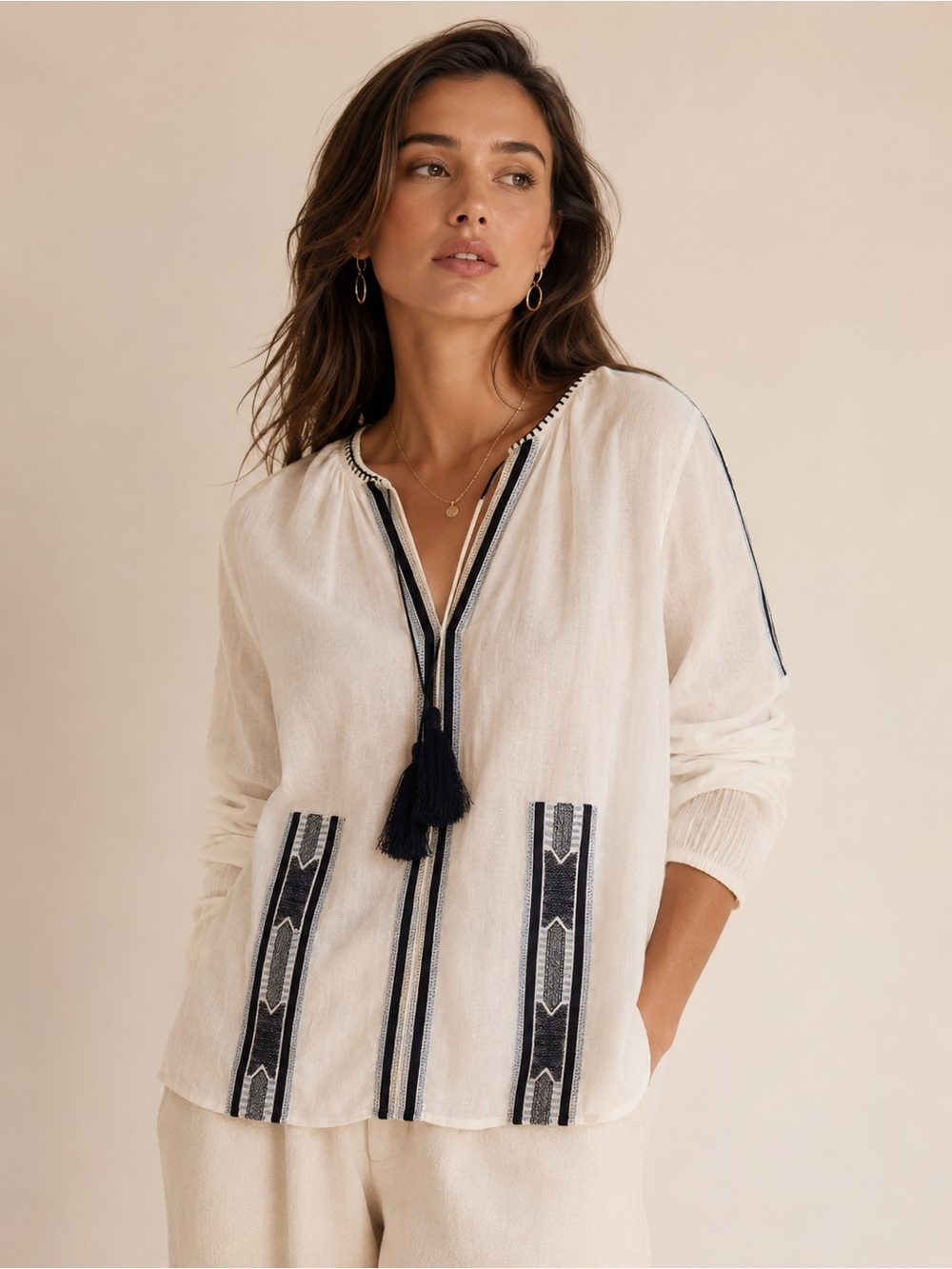 Michael Kors Light Cream Blouse with Subtle Sheer Texture